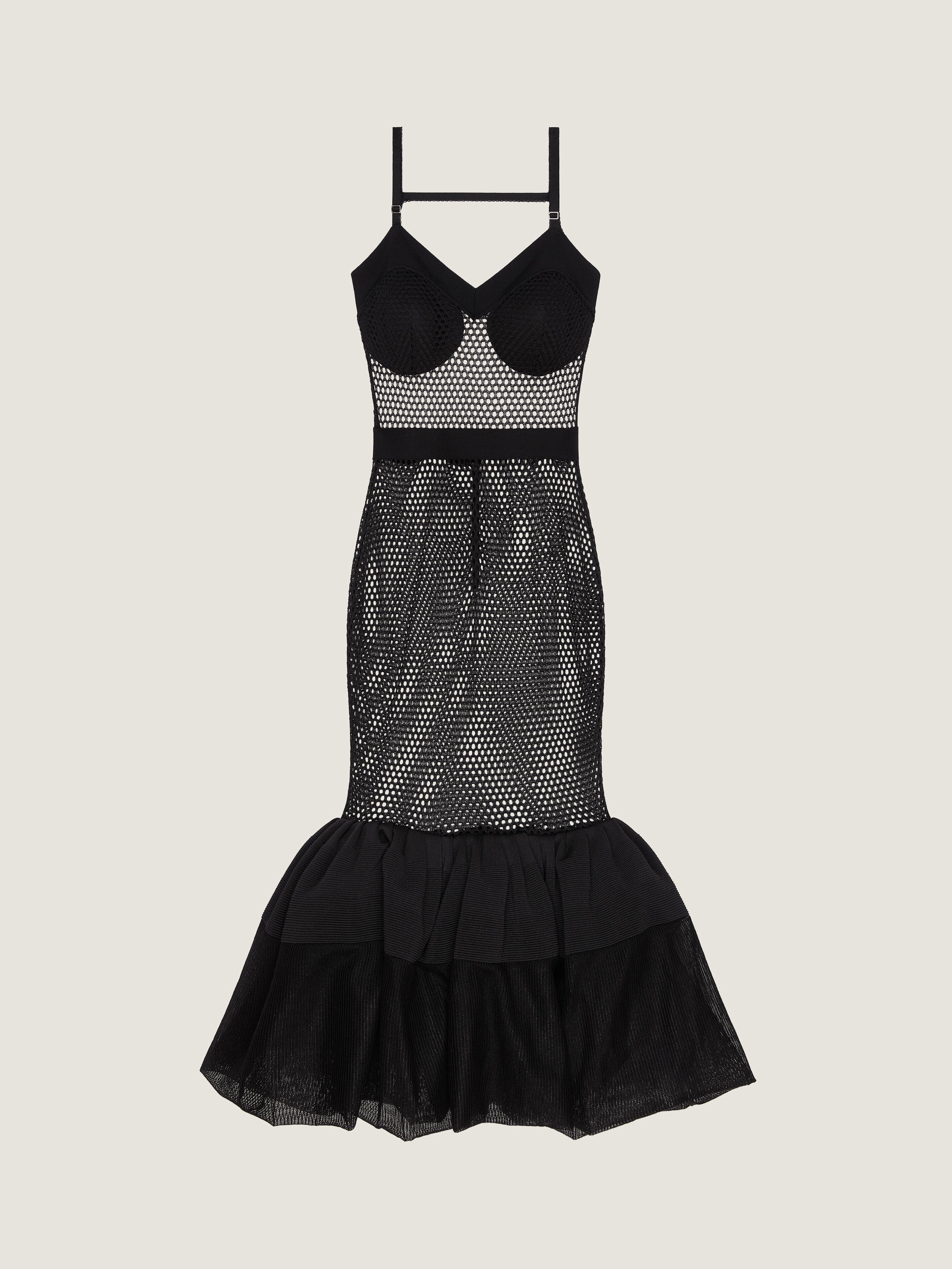 Open back ruffled dress in mesh